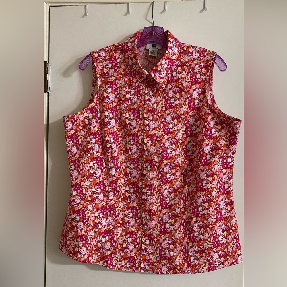 Gap women’s stretch short sleeve blouse, extra large 100% cotton, bright pink